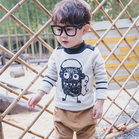 冬季儿童加绒打底衫1-2-3-4-5岁男童加厚保暖长袖T恤宝宝纯棉上衣