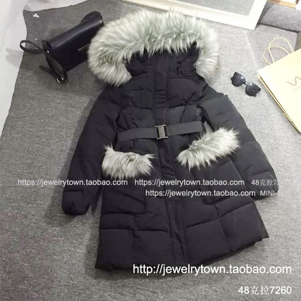 凶猛熊猫2015冬新款欧美大毛领口袋装饰单排扣中长款外套棉衣1212