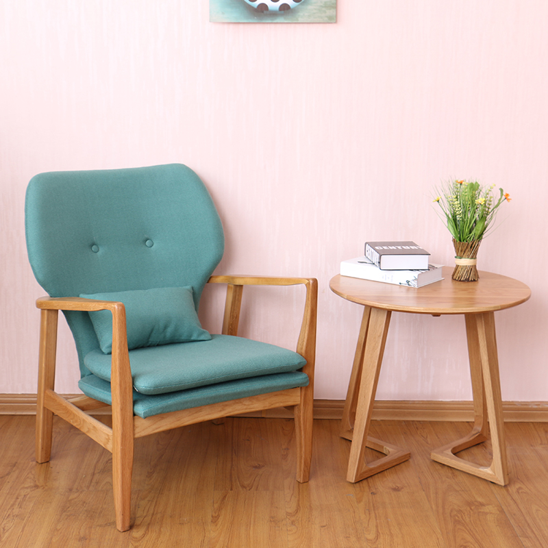北欧宜家单人布艺沙发 创意懒人实木沙发椅休闲椅扶手椅咖啡椅子
