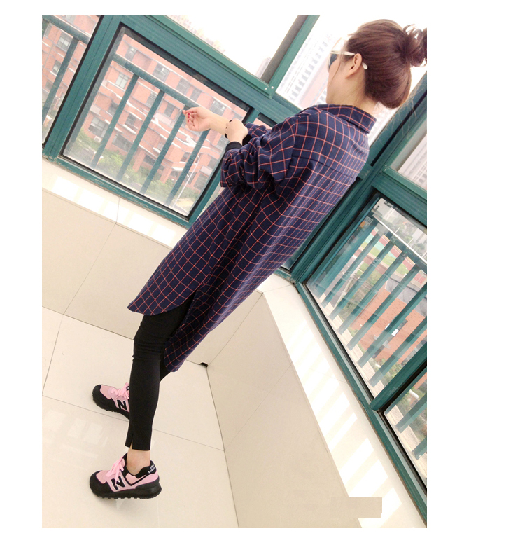 2015新款韩版格子上衣宽松显瘦中长款衬衫bf风女式长袖衬衣外套折扣优惠信息
