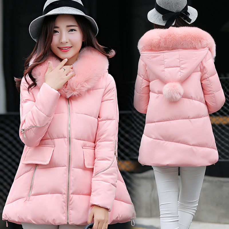 2015冬季新品韩版羽绒棉衣女中长款修身大码斗篷棉服显瘦加厚学生