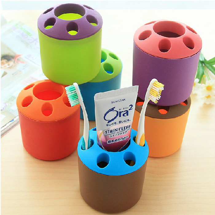 韩国撞色创意塑料牙刷架 多功能情侣牙膏牙刷座洗漱牙刷筒