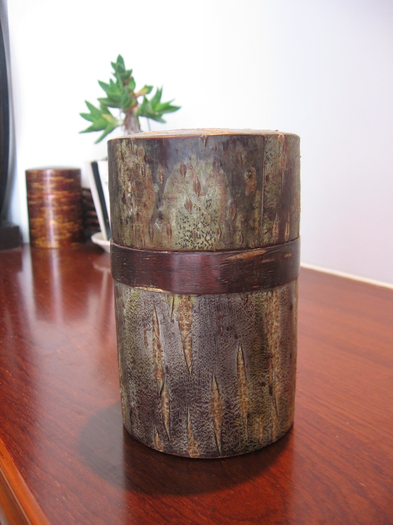 包邮日本大漆木制樱皮手工茶叶盒旅行便携密封普洱原始皮直纹精制