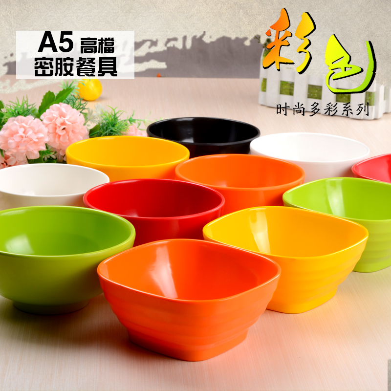 A5加厚塑料碗米饭碗仿瓷密胺餐具碗筷彩色小碗日式韩式快餐碗批发