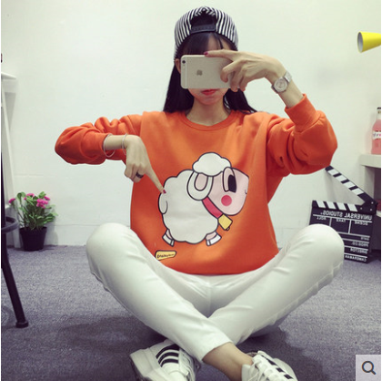 2016秋冬季韩国韩版套头卡通卫衣加绒长袖圆领可爱少女学生装大码