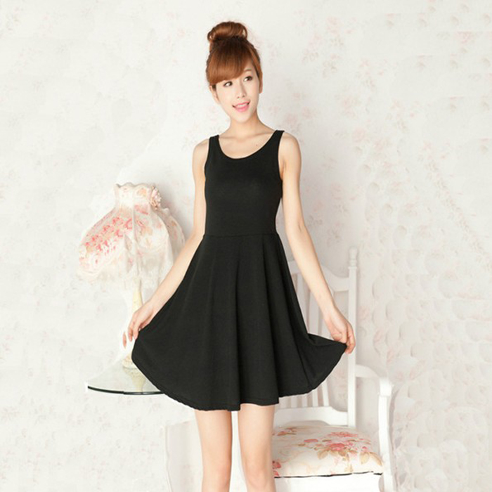 2015夏季新款韩版连衣裙大码莫代尔女装修身显瘦无袖中长款连衣裙