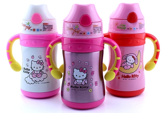 hello kitty凯蒂猫儿童带带吸管保温杯婴童训练杯子宝宝水杯包邮折扣优惠信息
