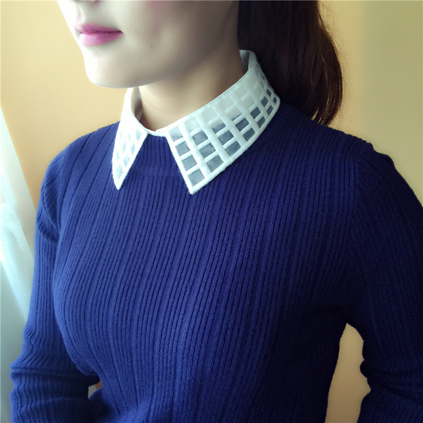 2015秋冬韩版新款日韩系女式衬衫领节约领网格假领子女士衬衣领子