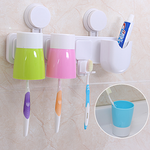 吸盘三杯洗漱套装牙刷架/牙具座三口之家情侣漱口杯刷牙杯牙刷筒