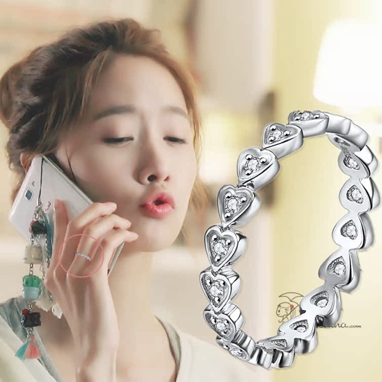 韩版韩式925纯银镶嵌顶级AAA级锆石爱心戒指女精致指环首饰品