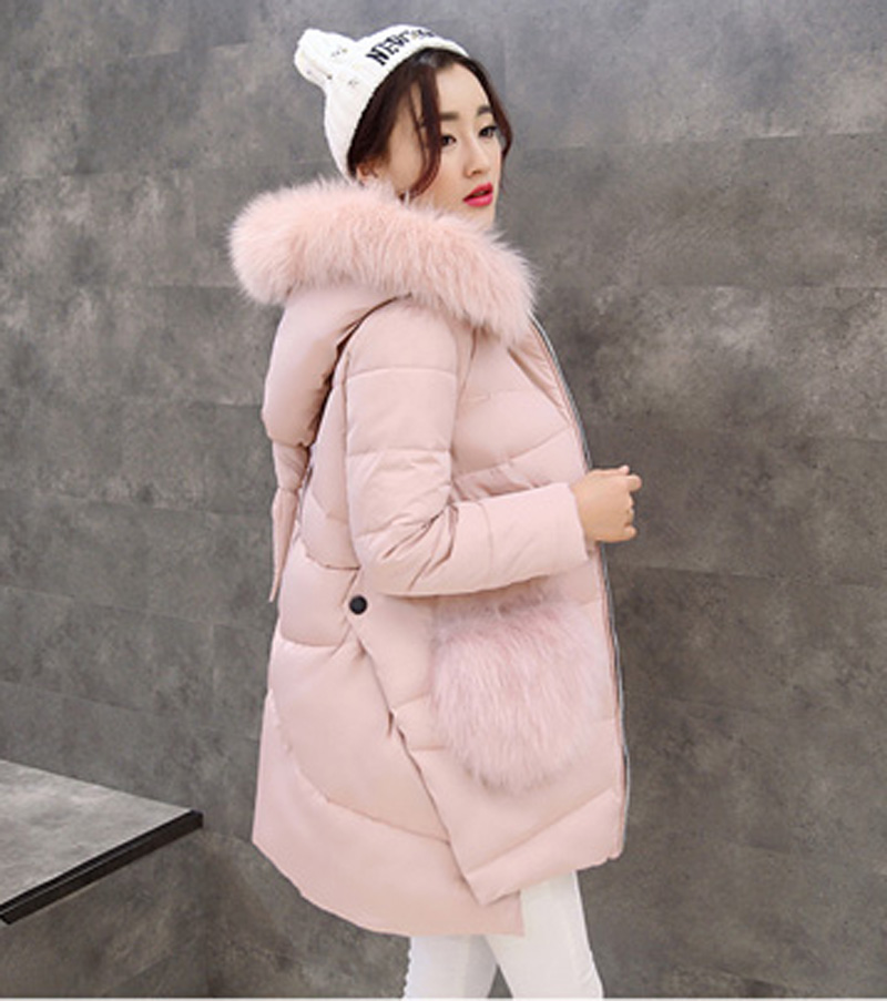 2015冬装新款大毛领羽绒棉棉服女中长款韩版修身加厚棉衣口袋外套