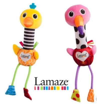 lamaze拉玛泽玩具 鸟鸣器手摇棒铃火烈鸟和鸵鸟 婴儿摇铃握棒玩具