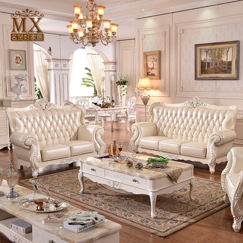 欧式真皮沙发 简欧客厅沙发组合 法式高档奢华实木雕花头层牛皮