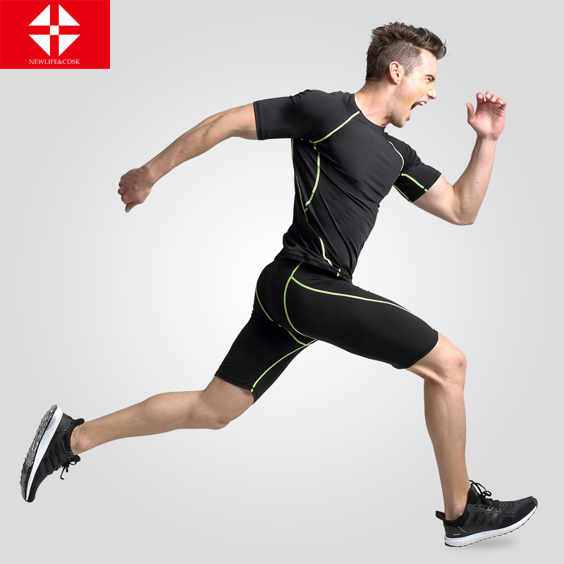 夏季男子运动压缩衣速干短袖T恤跑步训练紧身衣弹力健身衣套装折扣优惠信息