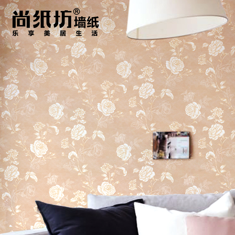 粉色蔷薇花客厅壁纸环保高档卧室书房满铺长纤无纺布墙纸欧式特价