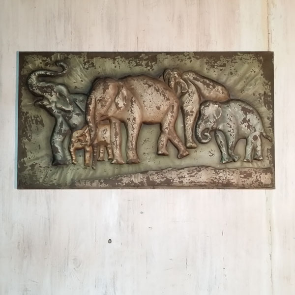 铁艺浮雕画复古做旧创意大象装饰画立体铁皮画沙发客厅咖啡厅壁饰