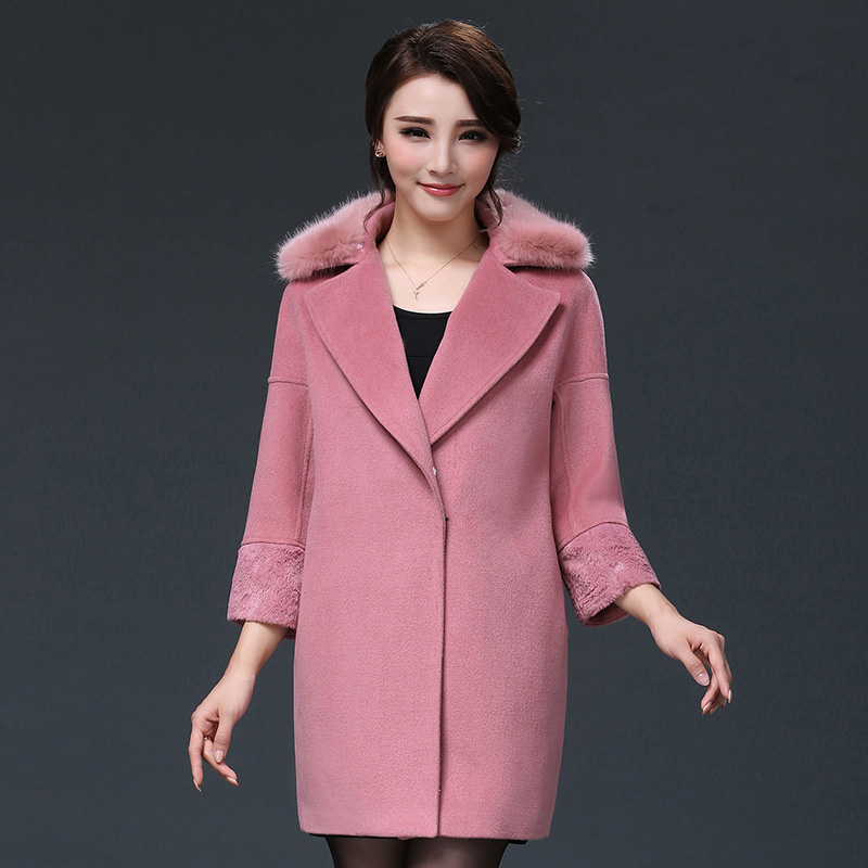 毛呢外套女2015新款韩版中长款西装领纯色小香风八分袖呢子大衣折扣优惠信息