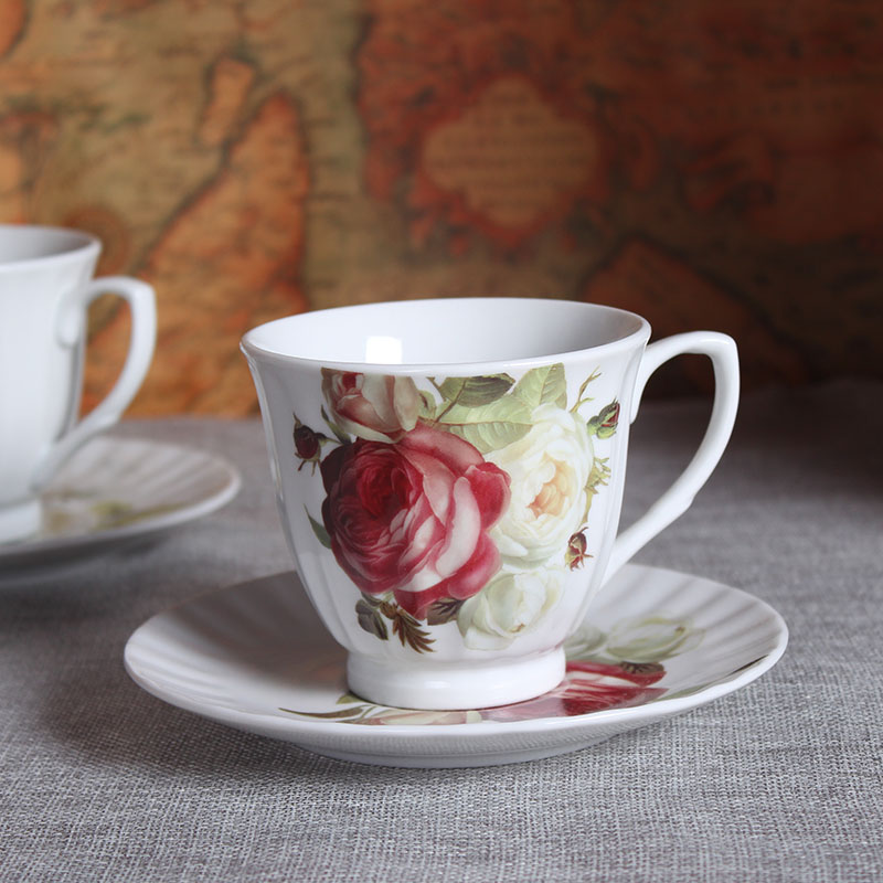 陶瓷咖啡杯子 欧式浮雕条文白色蕾丝咖啡杯子碟子玫瑰花英式包邮