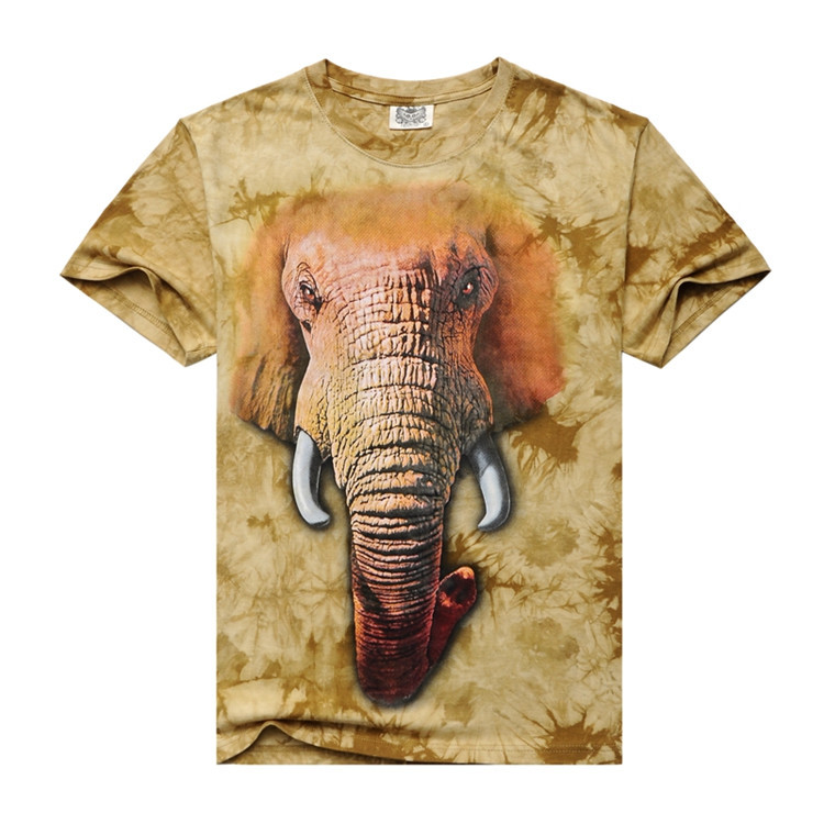 2015欧美爆款个性男式t恤 3D大象印花动物创意短袖t恤 3d纯棉T恤