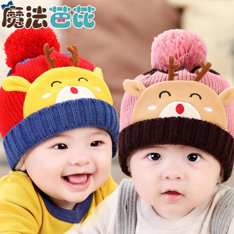 冬季新款 韩版小鹿造型加绒毛绒儿童帽子宝宝帽子