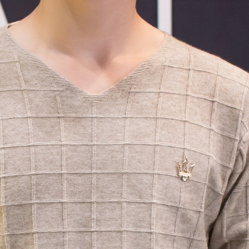 冬季男士V领针织衫毛衣 韩版纯色修身套头男装厚款羊毛打底衫