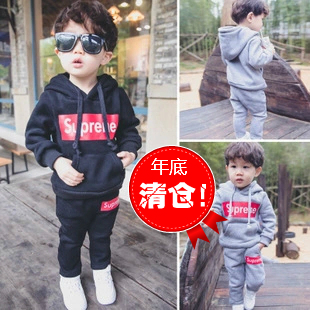 婴儿套装1-2-3-4周岁儿童卫衣套装加厚男宝宝秋冬套装韩版加绒潮