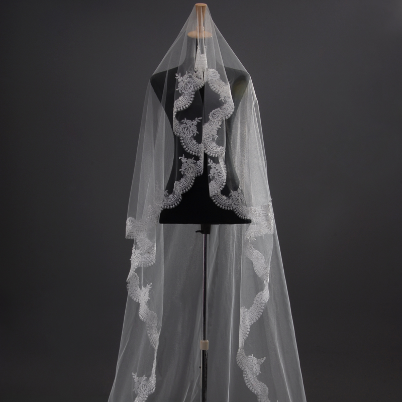 2015新款 韩版天使婚纱礼服配件蕾丝公主象牙白色新娘婚礼3米头纱