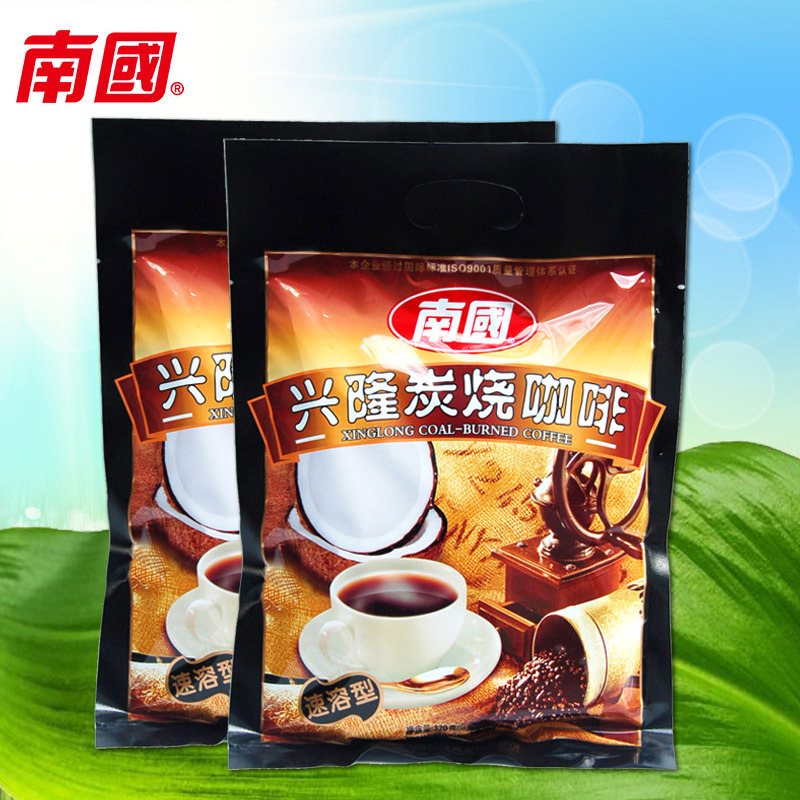 海南特产 南国食品兴隆炭烧咖啡320gX2袋速溶咖啡粉