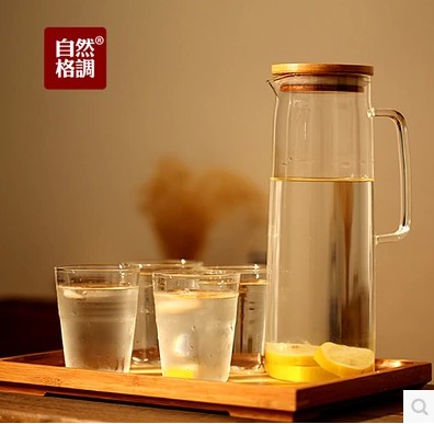 耐热防爆冷水壶凉水杯泡茶壶凉水壶大容量玻璃水壶果汁饮料杯1.5L