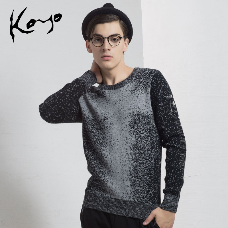 KOYO2015年冬季新品十字拼色男士圆领毛衣 时尚修身男士圆领毛衣折扣优惠信息