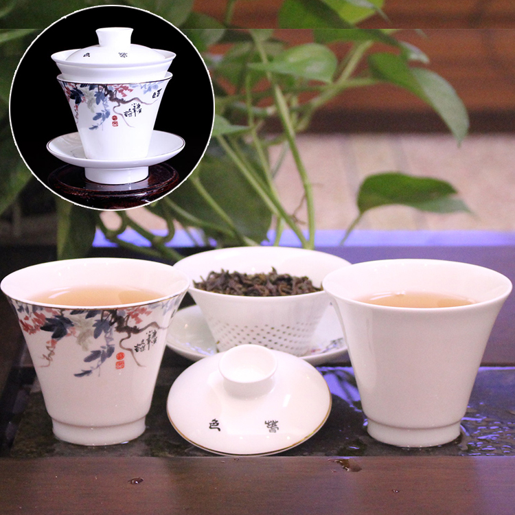 中式骨瓷情侣盖碗三才杯高档便携式旅行茶具办公室茶具套装茶碗杯