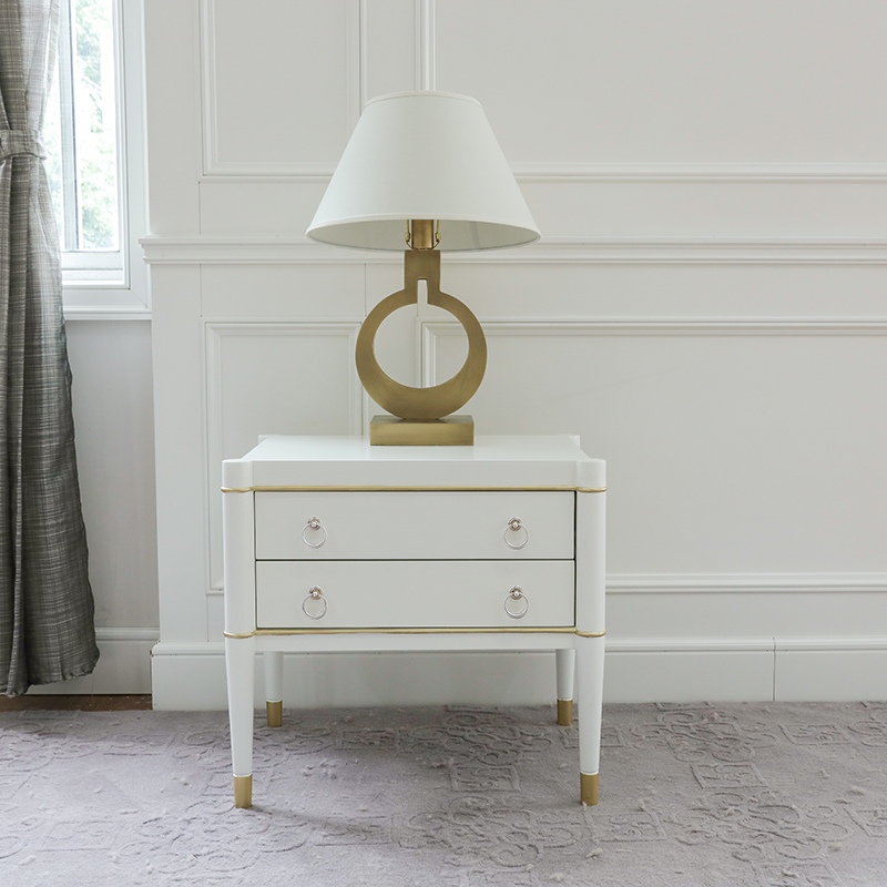 简约现代白色金边床头柜设计师样板房实木整装床边柜美式卧室家具