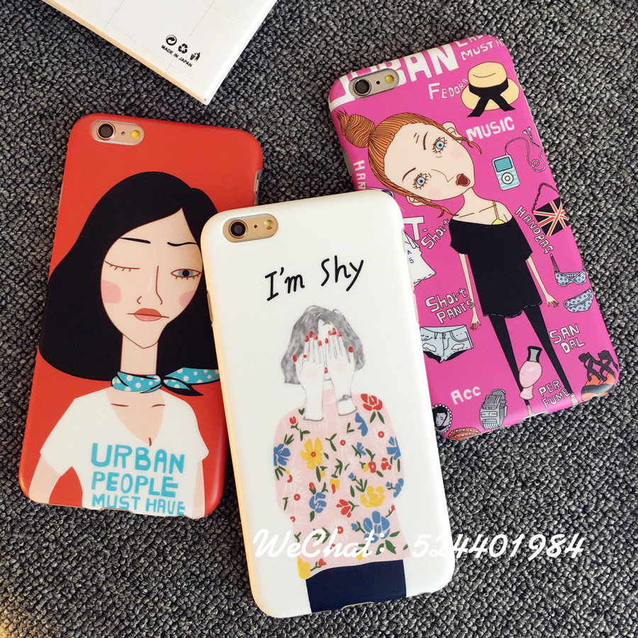 卡通韩国女孩苹果iPhone6手机壳iPhone6s plus亚克力光面6s挂绳壳