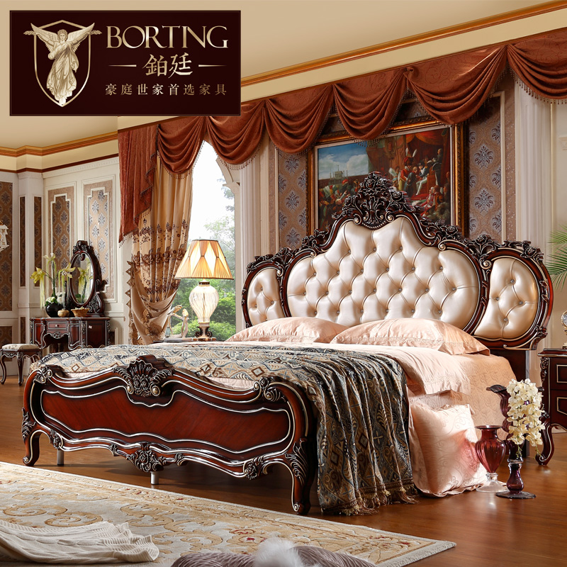 欧式床实木床 美式1.8米双人床奢华法式床简约实木双人床橡木床