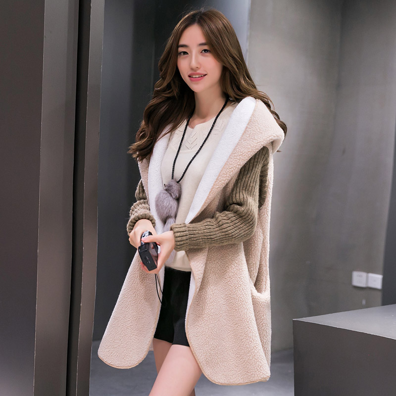 韩版2015冬新款女收腰宽松名媛妮子大衣羊绒保暖外套中长款毛线袖