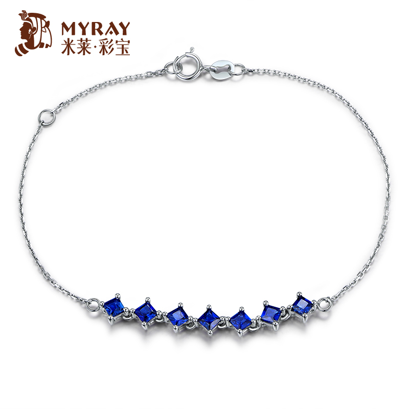 米莱珠宝 1.35克拉斯里兰卡皇家蓝蓝宝石手链 18K白手链 彩色宝石