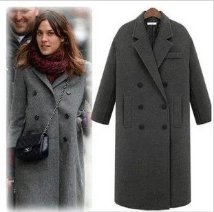 2015欧美新款夹棉加厚羊绒大衣女韩版修身长款毛呢外套毛呢大衣女