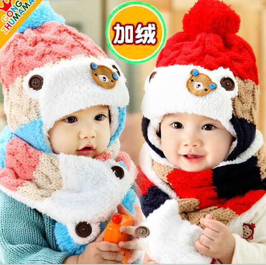 韩版宝宝帽子秋冬加厚 婴儿帽子男女儿童帽加绒套头3-6-12个月