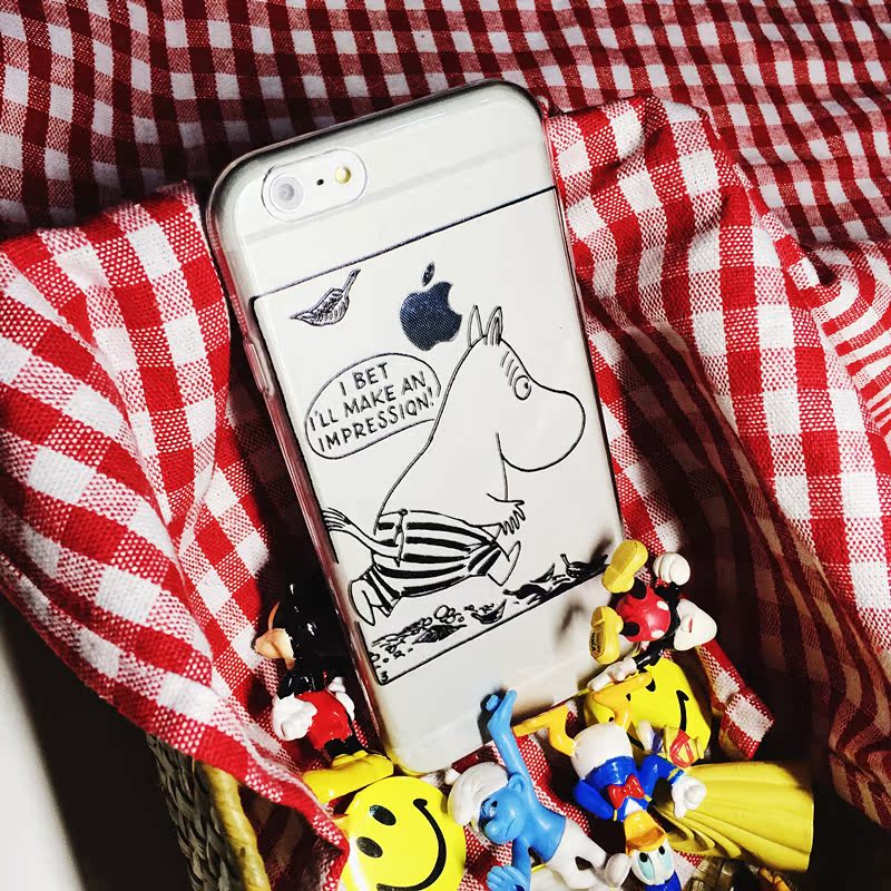 包邮iPhone姆明一族简笔画moonmin手机壳全包边软壳苹果6s 4.7