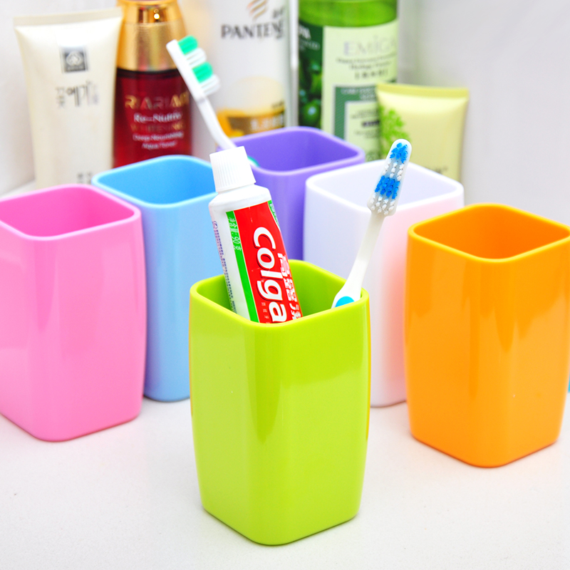 色彩清新塑料方口牙缸洗漱杯牙刷杯 创意情侣刷牙杯子漱口杯水杯