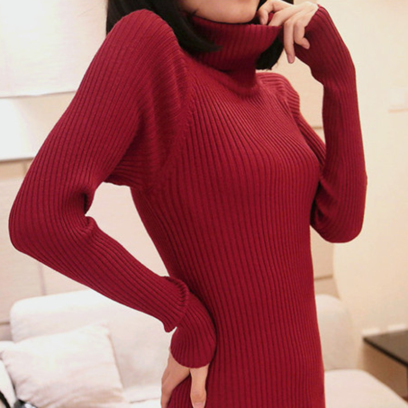 2015新款韩版拉高领毛衣打底女长袖套头加厚修身显瘦针织衫外套