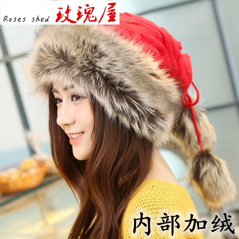 【特价】创意韩版加绒毛线帽子围脖加厚冬季两用保暖针织帽子 女