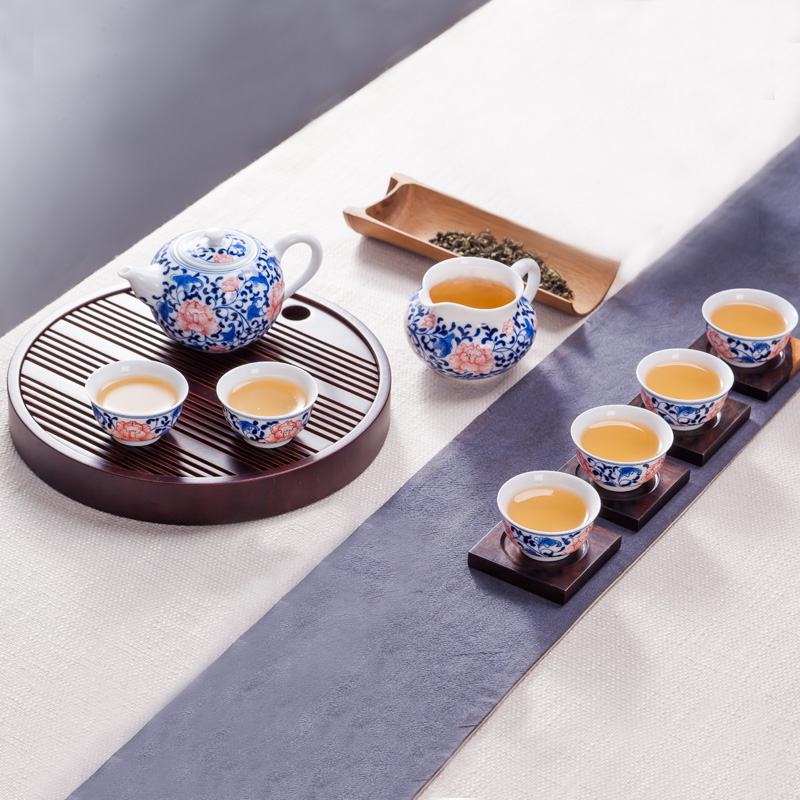 景德镇陶瓷手绘茶具套装 青花瓷高白茶杯茶壶 6人功夫喝茶器整套折扣优惠信息
