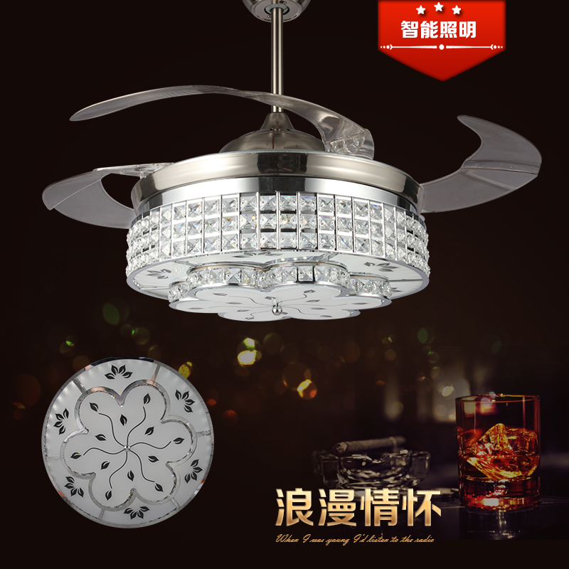 隐形吊扇灯简约时尚欧式仿古风扇灯电扇灯现代餐厅客厅水晶LED