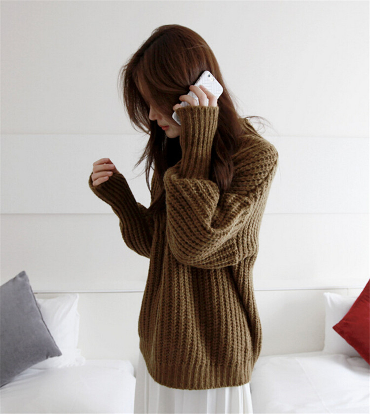 韩国女装代购2015冬款Songori气质个性垮肩粗线羊绒针织毛衣宽松