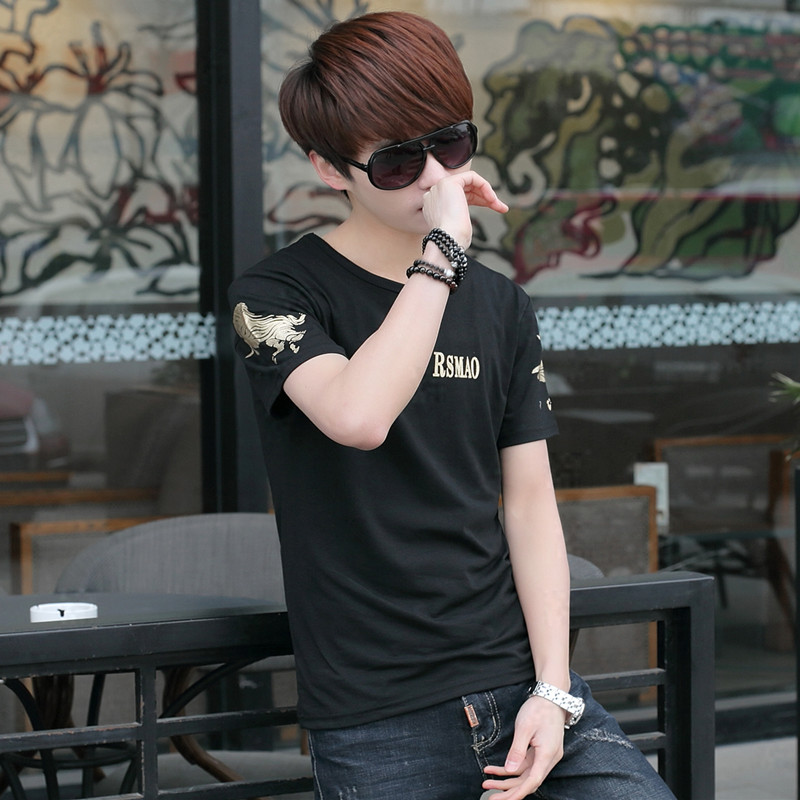 夏季新款男士短袖t恤韩版中大学生班服修身青少年打底衫潮上衣服折扣优惠信息