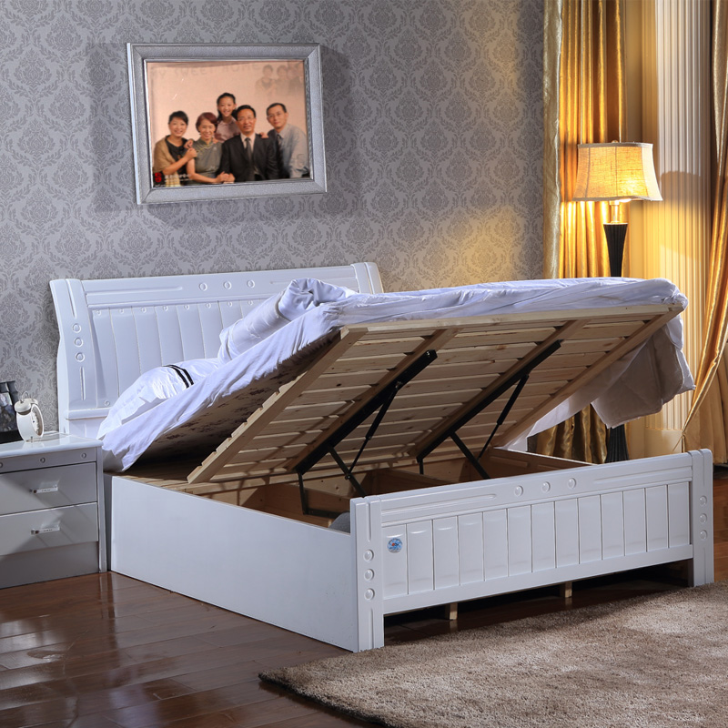 简约现代1.8米1.5米双单人床白色实木床儿童1.2米橡木床储物婚庆