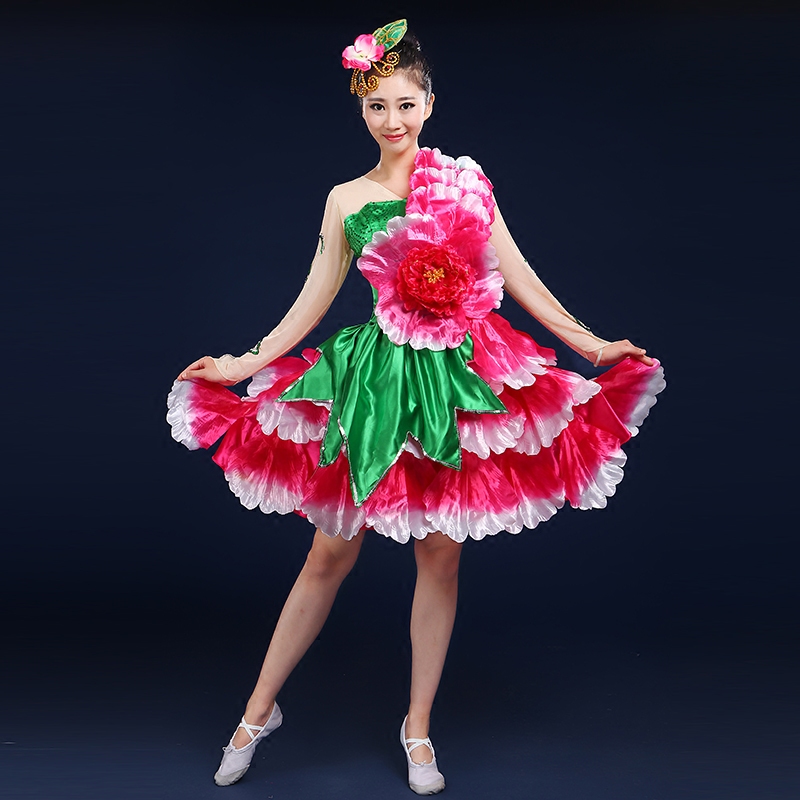 现代舞蹈服装花瓣裙短裙成人大合唱古典舞演出服花朵时尚舞台装女