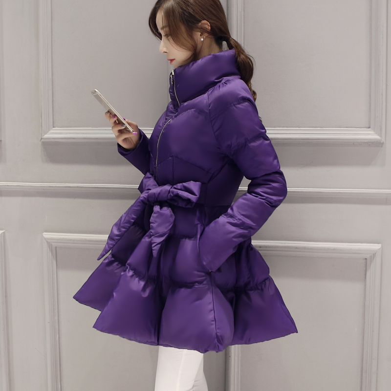 棉衣女2015新款韩国甜美蝴蝶结收腰显瘦面包服冬季A字裙摆式外套