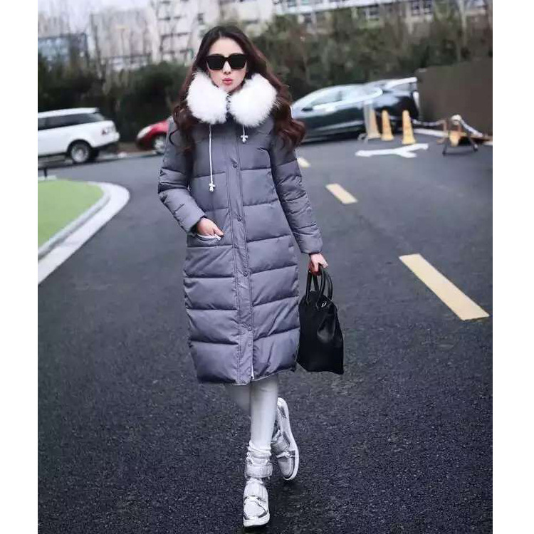 2015冬季新款时尚修身真毛领羽绒服加大韩版休闲中长款棉衣外套　
